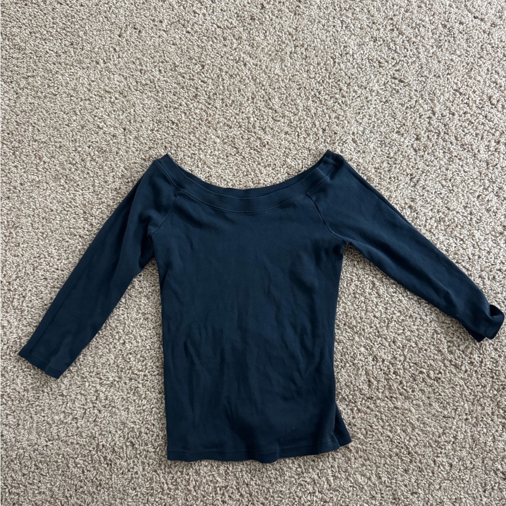 Navy Blue Wide Neck Cropped sleeve Top